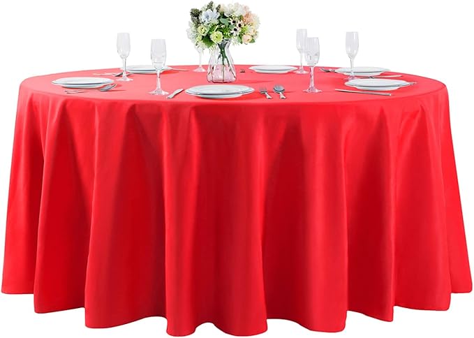 Cupuamon 132 inch Round Tablecloth Washable Polyester Table Cloth Decorative Table Cover for Wedding Party Dining Banquet（132 inch,Red）