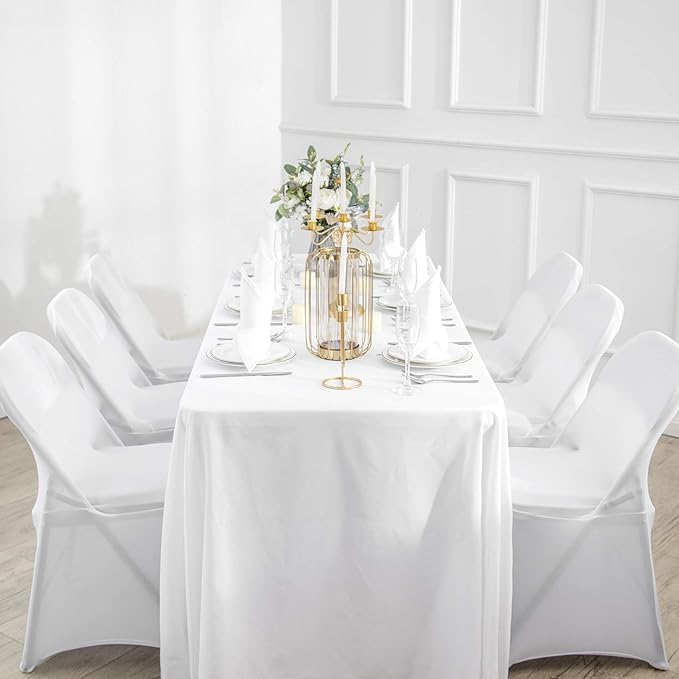 Ascoza 2pack 90x90 Inch White Square in Polyester Fabric Tablecloth for Wedding,Banquet,Restaurant and Parties