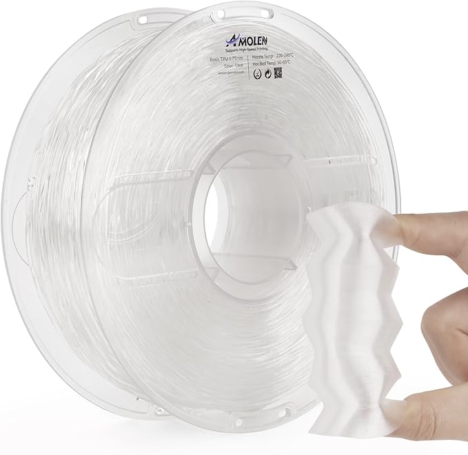 AMOLEN TPU 3D Printer Filament 1.75mm, Transparent Flexible TPU 3D Printing Filament Supports High Speed, 95A Soft TPU Filament 1kg Spool(2.2lbs), Transparent