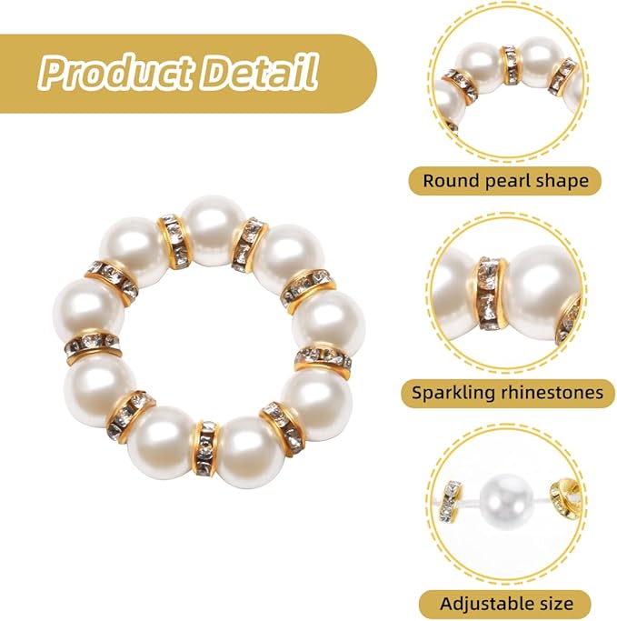 50Pcs Pearl Napkin Rings, Imitation Pearl Napkin Rings Holder, Disposable Beaded Serviette Napkin Buckles for Wedding Reception Party Banquet Dinner Table Decor (Pearl Gold, 50 Pcs)