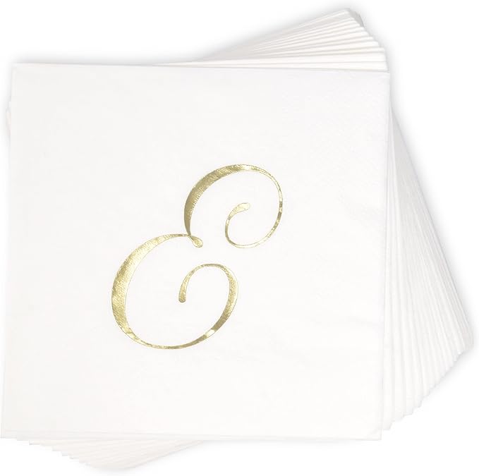 Gift Boutique 100 Gold Monogram Cocktail Napkins Letter E Disposable Paper Hand Towels for Bathroom Wedding Baby Shower Holiday Party Decor