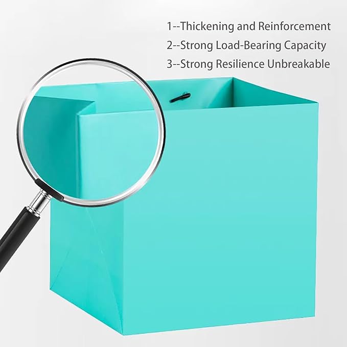 Teal Blue Paper Gift Bag 10 in Large Gift Box Square Bottom Kraft Paper Bags with Handles for Wedding Baby Shower Birthday Party (Teal Blue, 10 x 10 x 10 in, 10 CT)