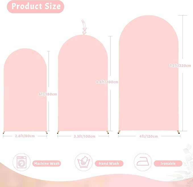 6.6FT Dusty Rose Arch Cover - Polyester Fitted Wedding Arch Stand Covers Round Top Chiara Arch Backdrop Cover for Birthday Party Banquet Photo Background Decoration