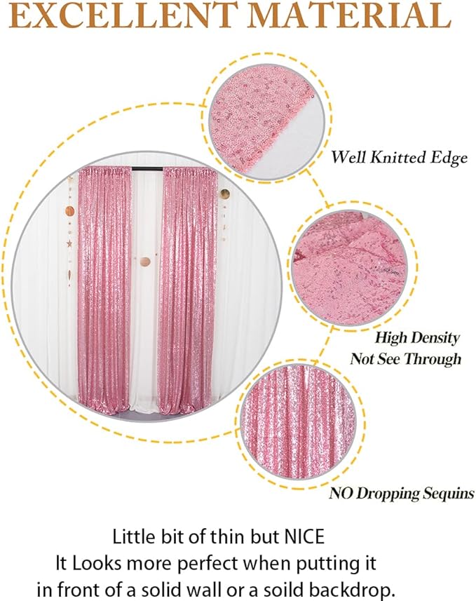 ShinyBeauty Sparkle Backdrop Curtain Fuchsia Pink 2 Panels Set Sequin Photo Backdrop 2FTx8FT Sequin Backdrop Curtain Pack of 2