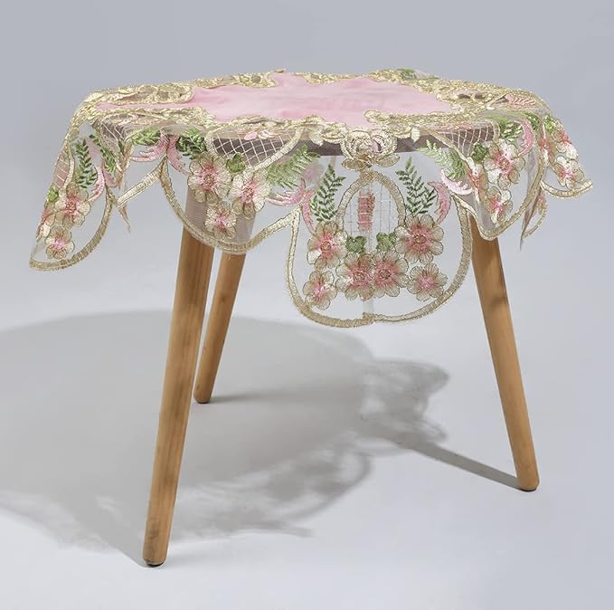 vctops Damask Lace Patchwork Tablecloth Luxury Square Small Table Cover Elegant Floral Embroidered Lace Table Cloth for Party Kitchen Dinning Picnic Decoration (Type P,32"x32")