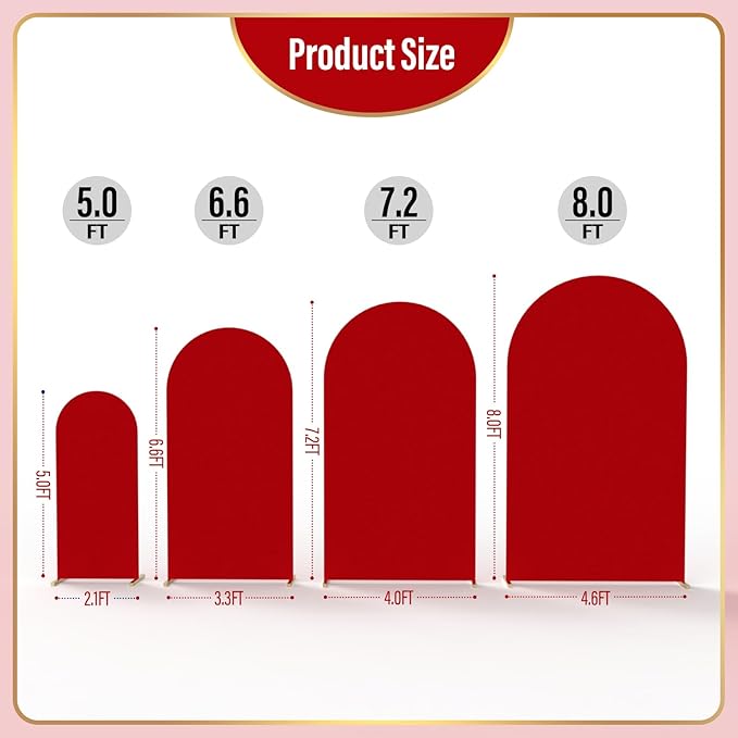 LEBENGURU Upgraded 5FT Wedding Arch Cover, Red Spandex Fitted Arch Backdrop Cover, Round Top Chiara Stand Covers for Birthday Party Baby Shower Banquet Balloon Décor