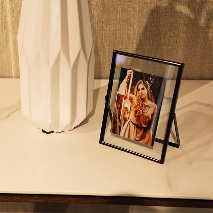 Black Floating Frame (5"x7", Vertical), For Picture 4x6, 3x5, 2x3, Tabletop Shelf Photo Frame, Classy Gift For Festival, Wedding, Home or Office Décor