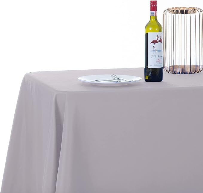 Ascoza 2pack 90x156 Inch Silver Rectangular Tablecloth 6 Feet Table Cloth in Polyester Fabric for Wedding/Banquet/Restaurant/Parties