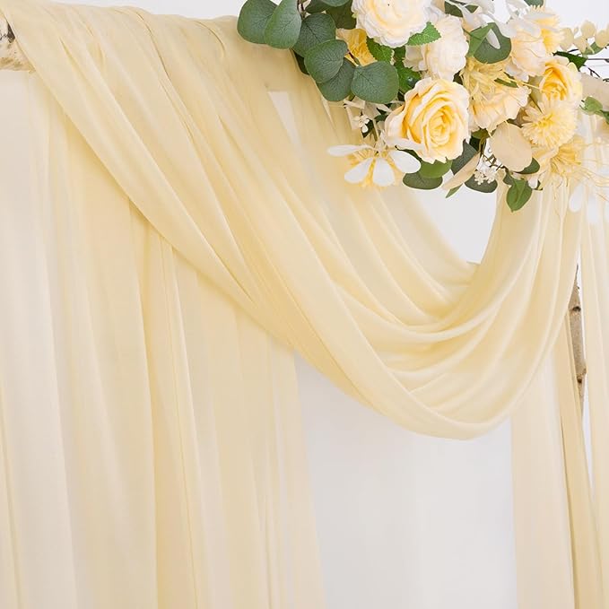 Socomi Champagne Sheer Wedding Arch Draping Fabric 29" x 20Ft 2 Panels Outdoor Curtain Drapes Extra Long for Bridal Baby Shower Ceremony Birthday Party Decor