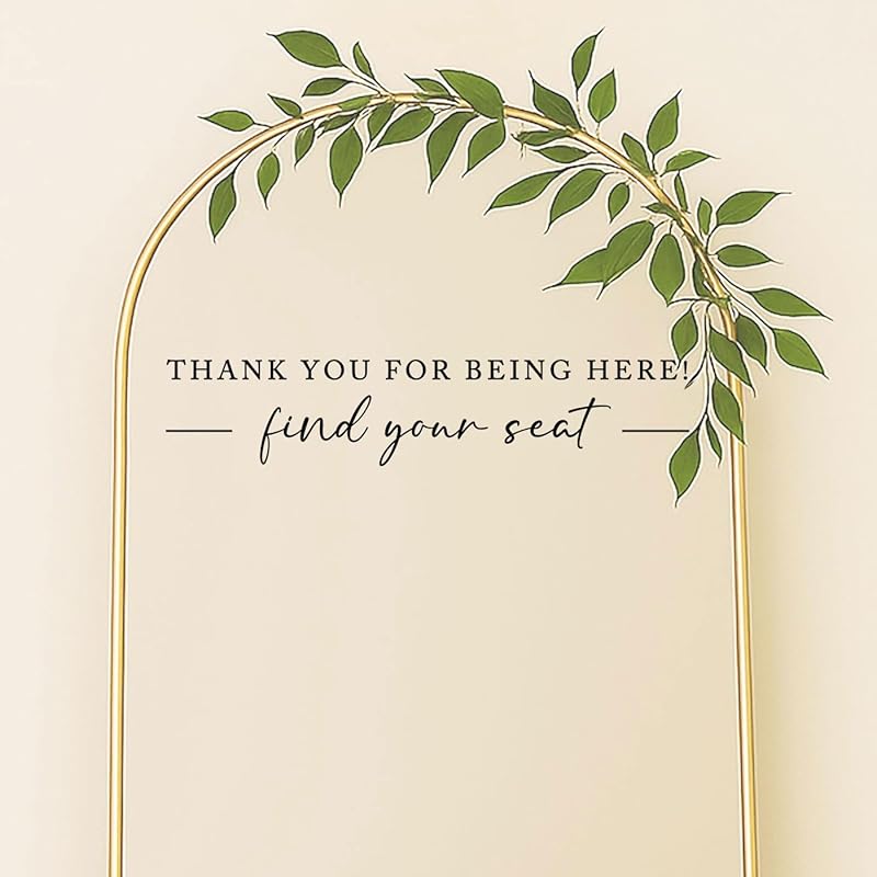 Seating Chart Sign, Wedding Mirror Decal, Thank You for Being Here Find Your Seat, Wedding Seating Chart Header Vinyl Decal, Your Seat Awaits Wedding Sign Decal, Mirror Sticker for Seating (Black, Wide 17")