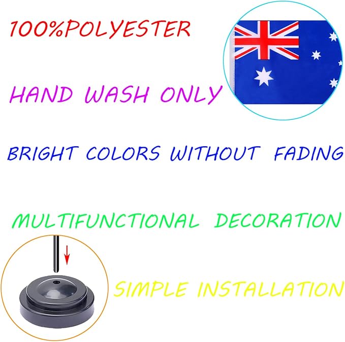 WXTWK 2 Pack Australia Flag Australia Deluxe Desk Flag Set - Mini Small Australian Table Office Flags with Black 12" Solid Pole Stand Base Classroom Meeting Desktop Decorations