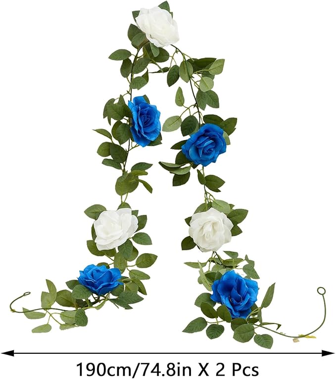 Royal Blue Artificial Rose Garlands Rose Vines Leaves Banners Hanging Floral Garland Fake Rose Flower Vine Wall Decorations