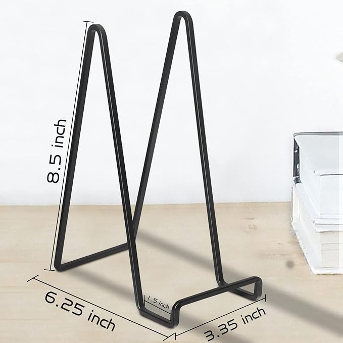 Decolore 4 Pack 8.5 Inch Black Picture Stands for Display Square Plate Holder Display Stand Frame Stand for Picture, Decorative Plate, Photo Easel and Artistic Work