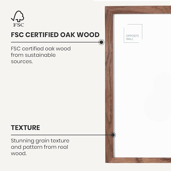 Opposite Wall - Set of 2-8x10 in - Dark Solid Oak Wood Picture Frames with Mat - Wall Hanging & Tabletop Photo Frame - Pictures Display 5x7 with Mat, 8x10 without - Office, Gallery & Home Decor