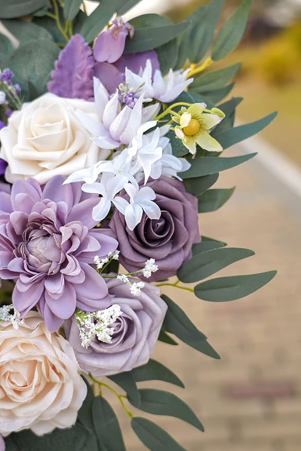 ponatia Wedding Arch Flowers (Pack of 2), Artificial Purple Flowers for Wedding Welcome Signs Decorations and Arch Flower for Ceremony Reception Decoraction (Lilac & Cream)