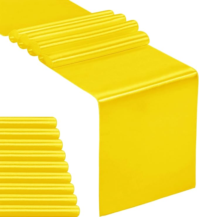 10-Pack Satin Table Runner Yellow 12 x 108 inches Long, Table Runners for Wedding, Birthday Parties, Banquets Decorations（10 Pack, 12x108 Inch, Yellow）