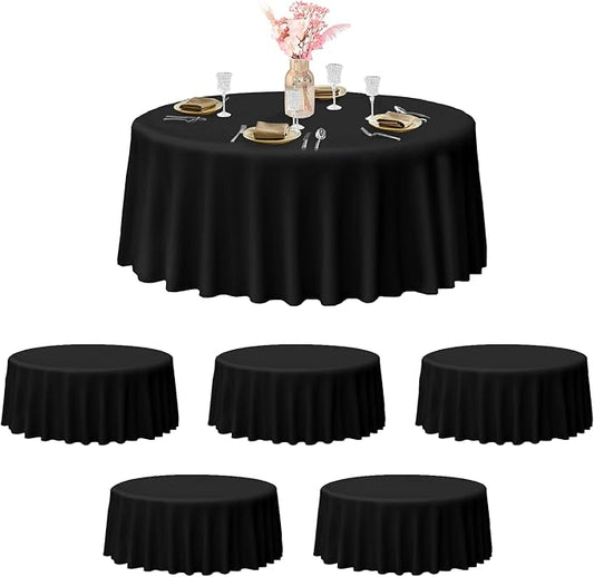 EMART Round Tablecloth Black (6 Pack) 120 inch Circular Polyester Table Cover for Wedding Decor, Birthday Party, Banquet and Formal Events