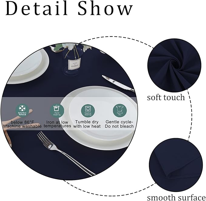 Fitable Rectangle Tablecloth Stain and Wrinkle Resistant Washable Polyester Table Cloth for Buffet Parties and Camping (60x102 inch, Navy Blue)