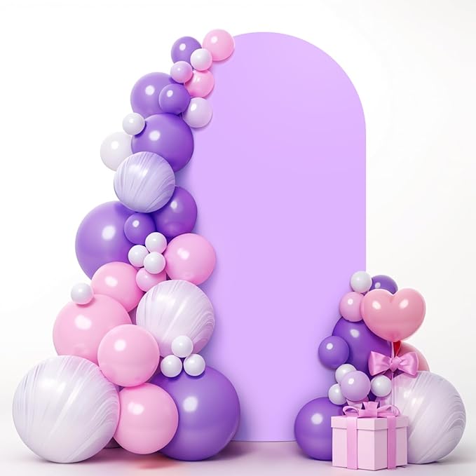 LEBENGURU Upgraded 5FT Wedding Arch Cover, Purple Spandex Fitted Arch Backdrop Cover, Round Top Chiara Stand Covers for Birthday Party Baby Shower Banquet Balloon Décor