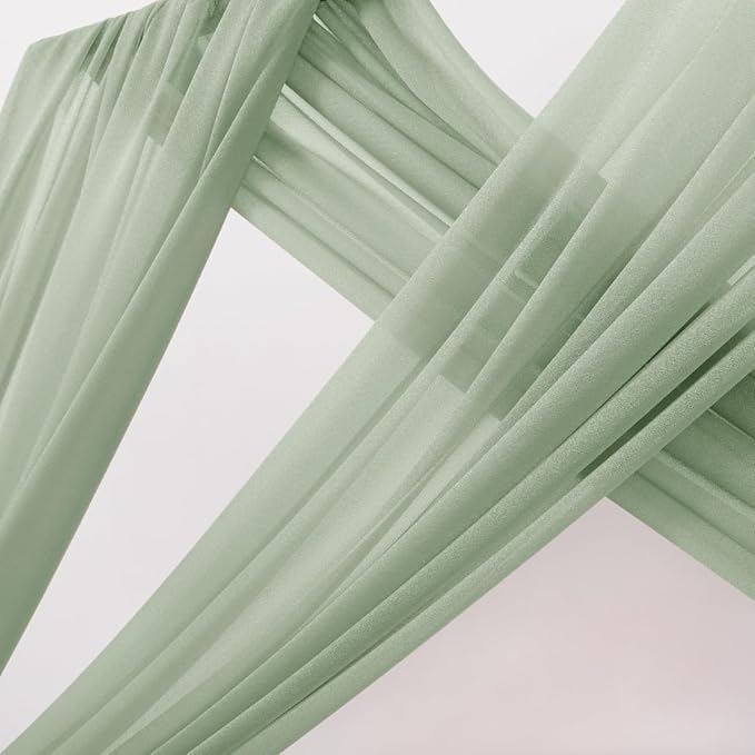 MLMC Sage Green Wedding Arch Draping Fabric 1 Panel 29" x 20 FT Extra Long Gauze Drapes Sheer Backdrop Curtains 6.6 Yards Outdoor Drapery Panels for Wedding Ceremony Party Ceiling Decoration