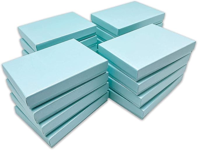 TheDisplayGuys - 25-Pack #53 Kraft Paper Cardboard Gift Boxes/Jewelry Cases w. Cotton Padding & Lid - Pearl Teal - (5.4" x 3.9" x 1.0")