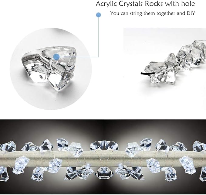 1000Pcs Vase Fillers, Crystal Beads Stones Crafts Small Clear Fake Ice Cubes Acrylic Rock Diamond Stones Clear Rocks Crystals Acrylic for Christmas Decor Home Wedding Birthday Decoration Arts & Crafts