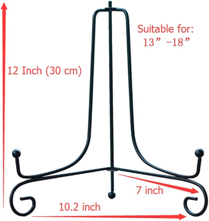 Artliving Large Plate Stands for Display - 12 Inch Adjustable Black Metal Holder for Decorative Plates, Picture Frames, Cookbooks, Plaques - Easel Stand with Foldable Design - 2 Pack