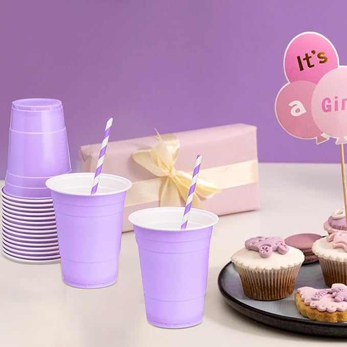 Disposable Purple Striped Party Paper Drinking Straws 100 Counts 7.75'' x 0.24'', Unwrapped, for Cocktail, Coffee, Water