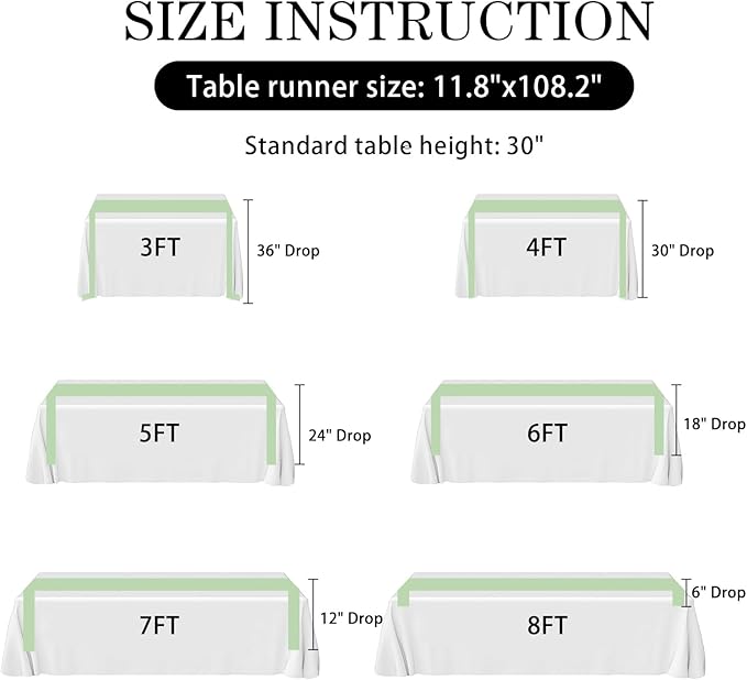 2 Pack Sage Green Satin Table Runner 12x108 Inches Long, Bright Silky Smooth Satin Table Runner Table Decor for Wedding Banquet Christmas Prom Event Birthday Party