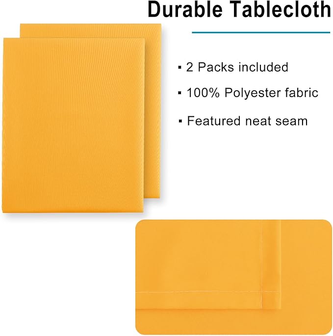Hiasan 2 Pieces Solid Rectangle Tablecloth - Waterproof and Spillproof Washable Table Cloth for Dining Tables, Orange Yellow, 54 x 80 Inch