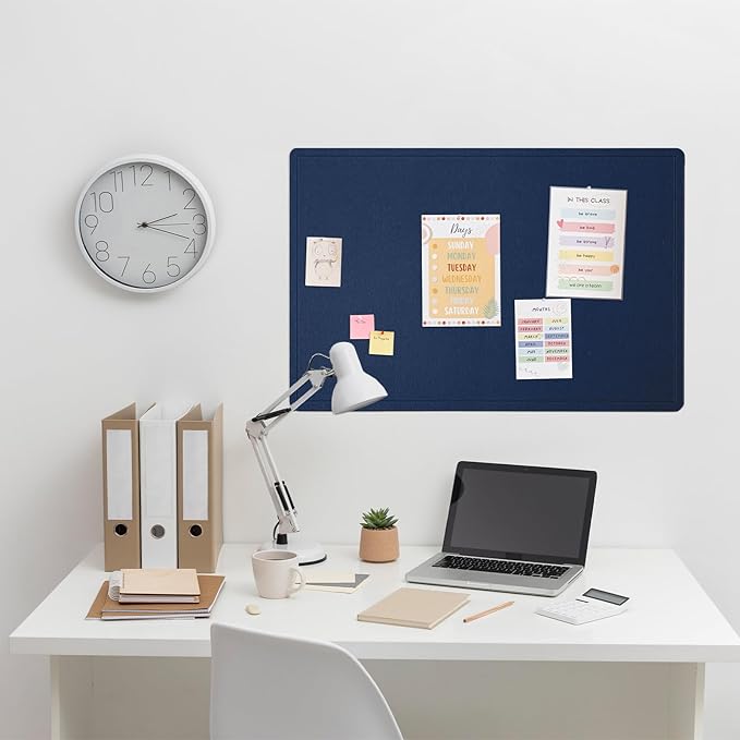 Bulletin Board, 36 x 24 inches Felt Board - Decorative Pin Board, Cork Board Alternative for Wall, 3' x 2' Foldable Picture Board Self-Adhesive Vision Board Prayer Board with 20 Pushpins - Dark Blue
