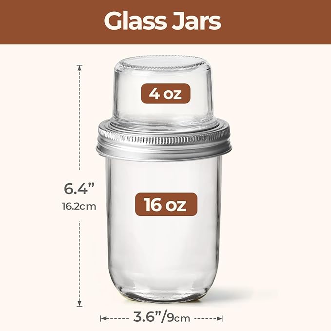 ComSaf 2-Pack 20 oz Overnight Oats Containers with Lids On-The-Go Dual-Laryer Yogurt Parfait Cups with Dry and Wet Separation Mason Jars for Chia Pudding Cereal Nut Fruit Meal Prep Salad