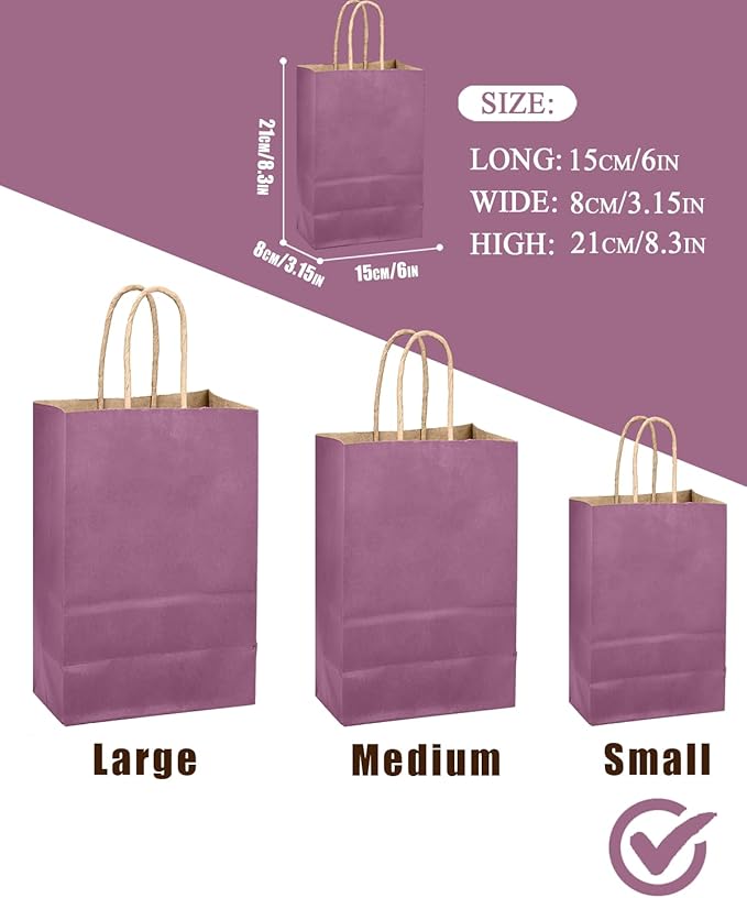 qiqee Purplish Red Gift Bag with Handles Bulk 24Pcs Paper Bags -8.3"x6"x3. 15" Party Favor Bags - Solid Color