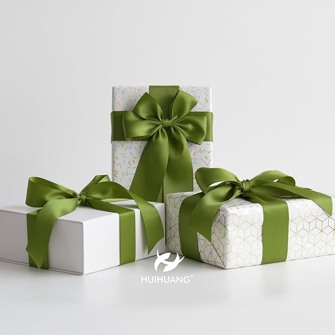 HUIHUANG Olive Green Polyester Satin Ribbon 1.5 inch x 50 Yards for Gift Wrapping, Bows, Flower Bouquet, Wedding, Christmas, Crafts