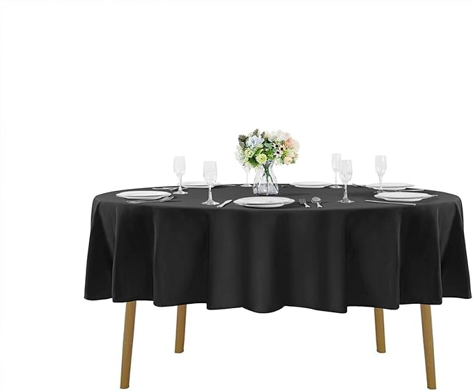 70 inch Round Tablecloth Washable Polyester Table Cloth Decorative Table Cover for Wedding Party Dining Banquet（70 inch,Black）