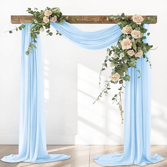 Light Blue Elegant Arch Draping Fabric 2 Panels Outdoor 29" × 20Ft Sheer Chiffon Curtain Drapes for Fall Wedding Ceremony Birthday Party Garden Brunch