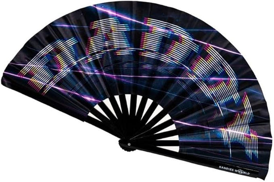 Kandies World Custom Festival Folding Hand Fan - Unique Designs, Made of Bamboo, Clacking Sound, Lightweight - Perfect Rave and Festival Accessory!