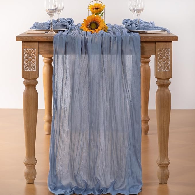 Dusty Blue Cheesecloth Table Runner Fall Table Runner Boho Gauze 120 Inches Blue Cheese Cloth Fall Table Decorations for Thanksgiving Marine Weddings Bridal Baby Shower Birthday Party