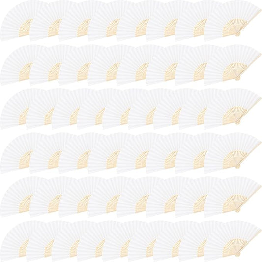 MCEAST 50 Pieces Silk Folding Fan with Bamboo Frames, Handheld Fan Folding Hand Fan Foldable Fan for Wedding Gifts, Party Favors, Home Decoration, White