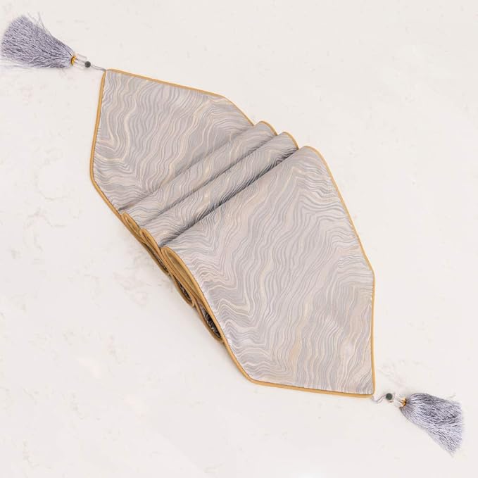 Avigers 12 x 108 Inch Decorative Luxury Abstract Striped Silver Gray Table Runners with Tassels for Home Living Room Bedroom Art Decor Wedding