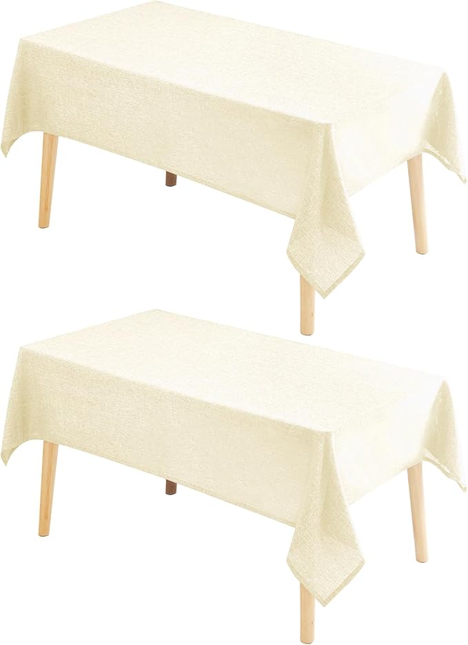 Hiasan 2 Pack Faux Linen Rectangle Tablecloth - Wrinkle and Stain Resistant Washable Table Cloth for Kitchen Dining Room Holiday Table Cover for Dinner, Champagne, 70 x 120 Inch