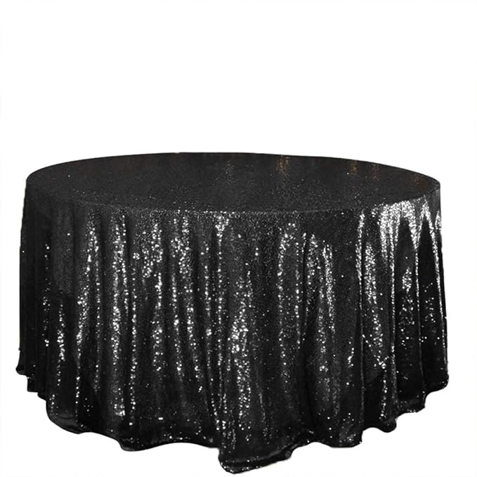 JYFLZQ Black Sequin Tablecloth - 90" Round Sparkly Glitter Metallic Table Cloths Table Cover Overly for Halloween, Retirement, Birthday Party, and Graduation Decorations
