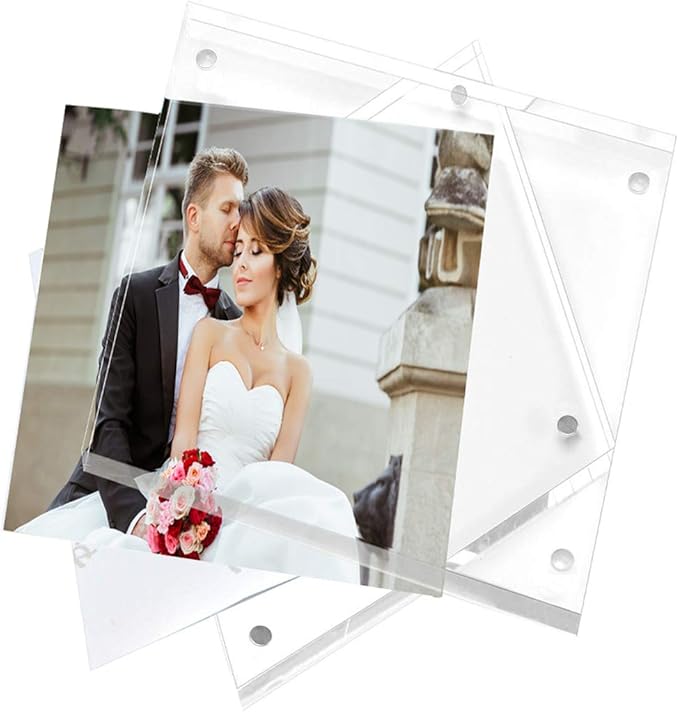 Magicool Premium Acrylic Photo Frame- Magnet Photo Frame -Double Sied Thick Desktop Frames (4x4 2pack)