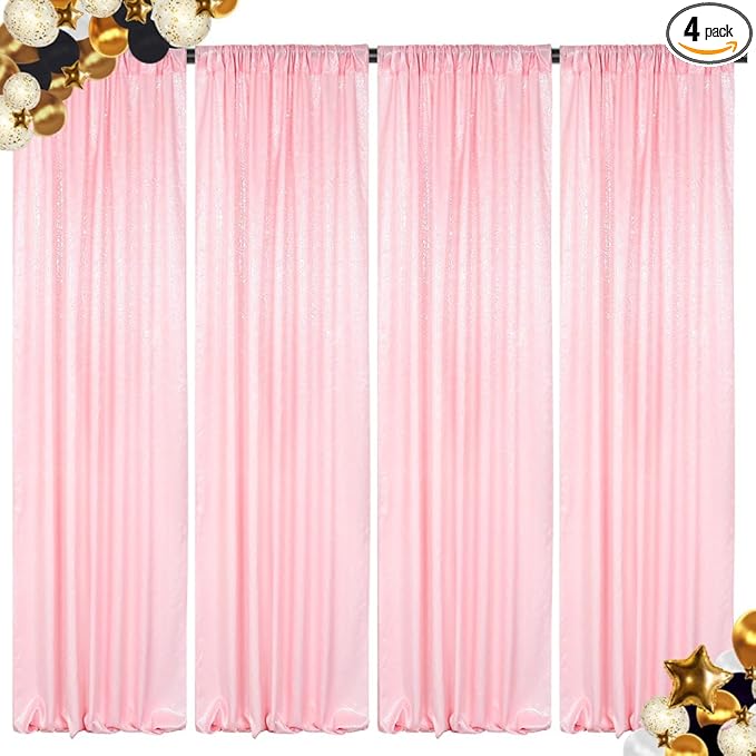 ShinyBeauty Baby Pink Curtains 2FTx8FT 4 Panels Sequin Backdrop Photo Backdrops Shimmer Wall Background Glitter Curtain for Baby Shower Sequins Backgrounds
