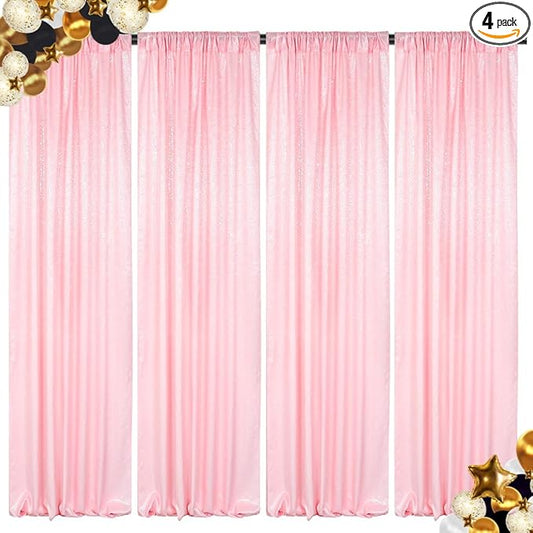 ShinyBeauty Baby Pink Curtains 2FTx8FT 4 Panels Sequin Backdrop Photo Backdrops Shimmer Wall Background Glitter Curtain for Baby Shower Sequins Backgrounds