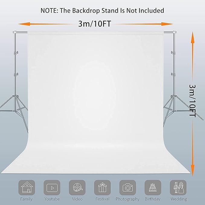 10 x10 FT White Backdrop Background, 100% Polyester Large Pure White Photo Backdrop, Foldable Washable Screen for Photography Party Portrait Photoshoots Booth Video Studio