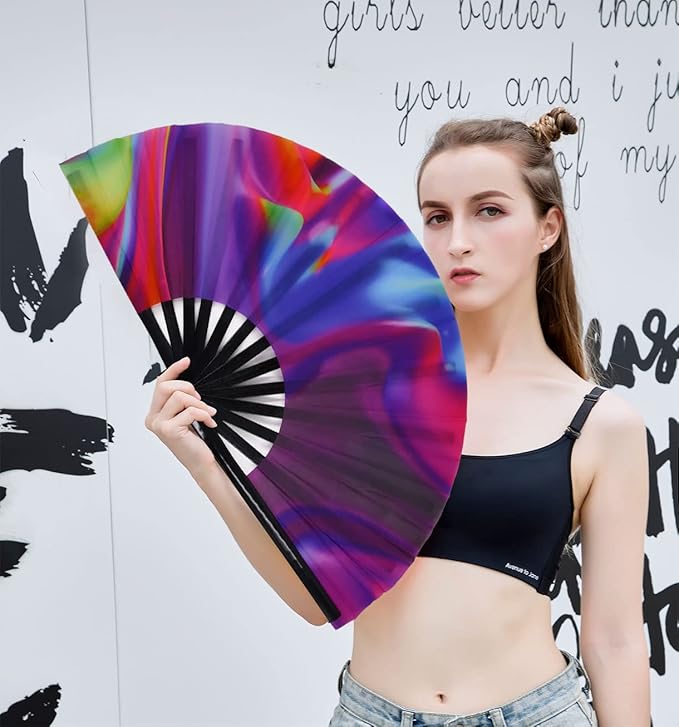 Amajiji Large Folding Hand Rave Fan Popping Fan for Line Dancing Clacking Fans for Boots On The Ground Dance,Party,Decoration,Festival (Aurora)