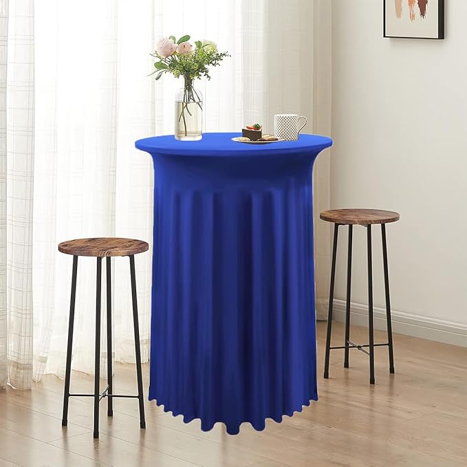 Albassa 2 Pack Cocktail Table Covers 32"x 43" Spandex Stretch Round Cocktail Tablecloths with Wavy Drapes Fitted High Top Bar Table Skirt for Wedding Party Banquet (Royal Blue, 2 PCS)
