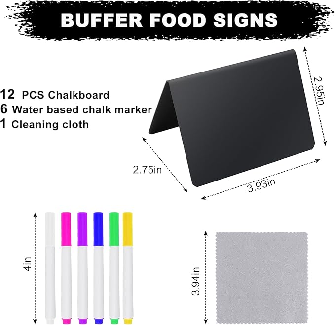 12PCS Mini Chalkboard Signs, 4"x3" Food Labels for Party Buffet, Reusable Table Sign Chalk Board for Weddings, Birthday Parties, Message Board Signs and Event Decoration