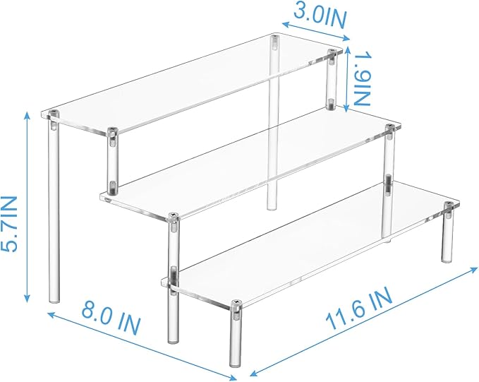 Large Acrylic Display Risers, Perfume Stand Organizer, Clear Acrylic Shelf Risers for Display Stands for Food, Tabletop Use, Amiibo Funko POP Figure, 3 Tier Clear Cupcake Stand Risers